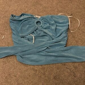 Princess Polly Sparkly Blue Strapless Tie Top